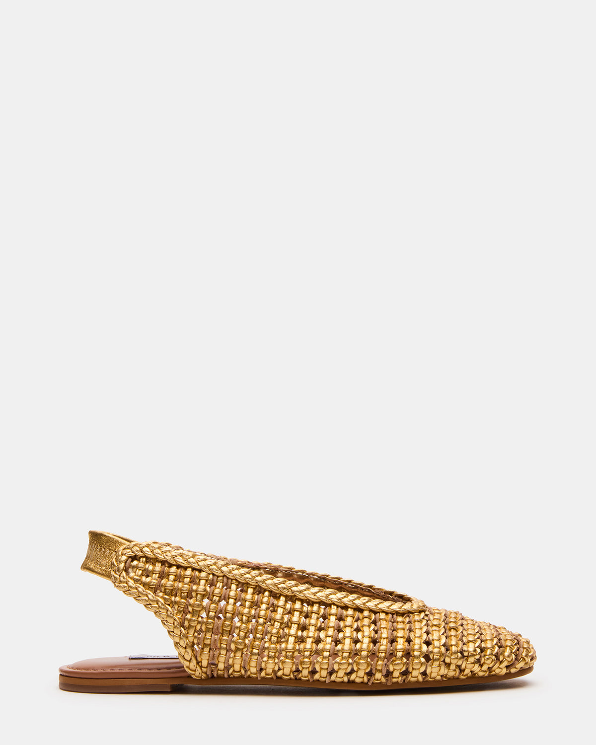 Steve Madden RUMI Gold Leather Woven Slingback Round-Toe Women's Flat