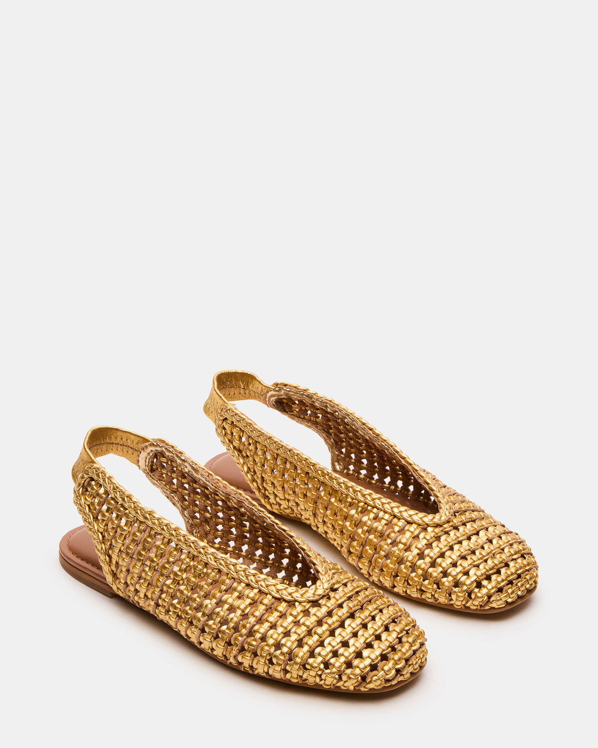 Steve Madden RUMI Gold Leather Woven Slingback Round-Toe Women's Flat