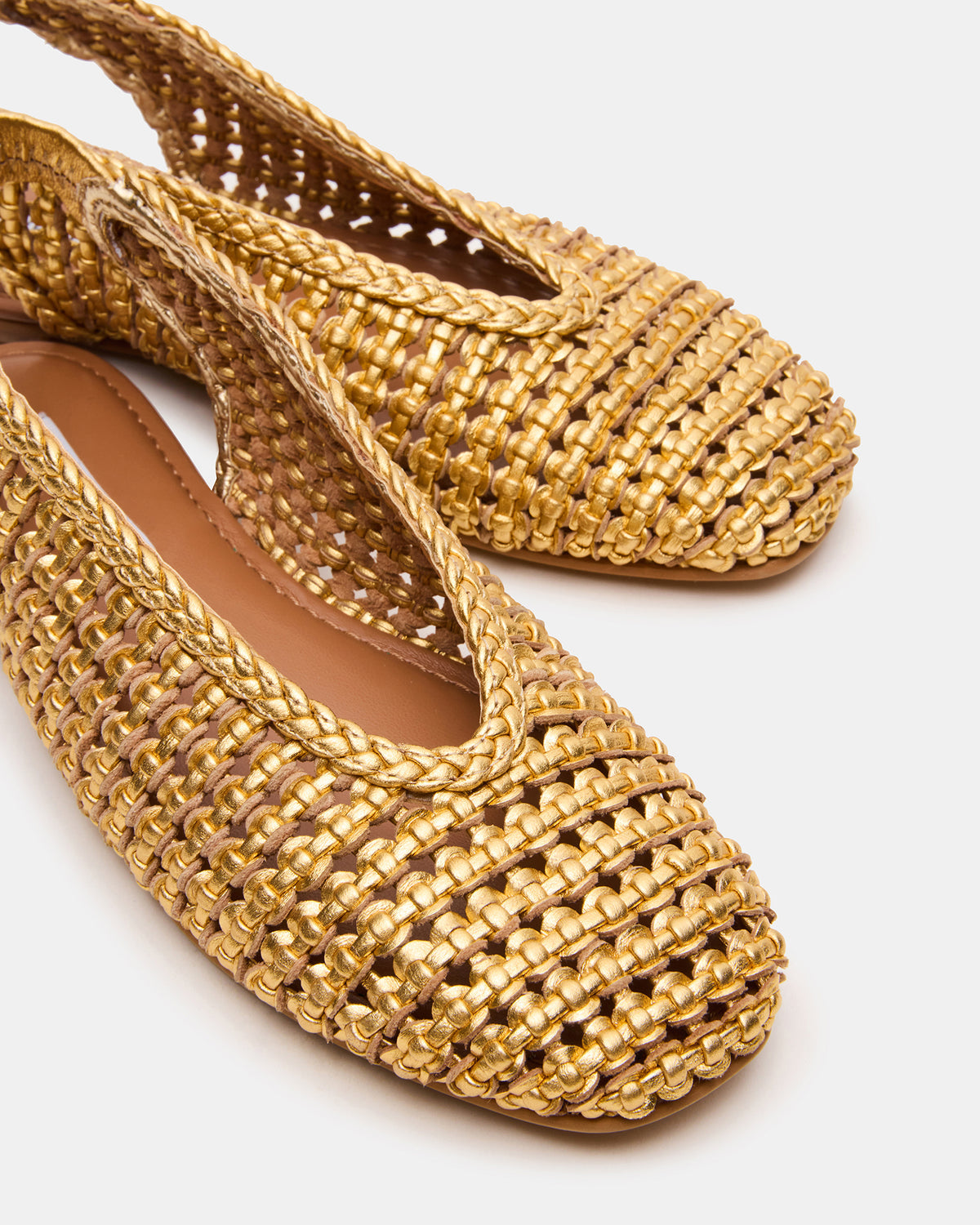 Steve Madden RUMI Gold Leather Woven Slingback Round-Toe Women's Flat