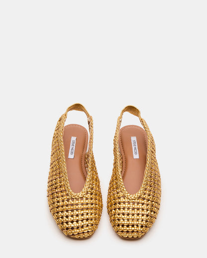 Steve Madden RUMI Gold Leather Woven Slingback Round-Toe Women's Flat