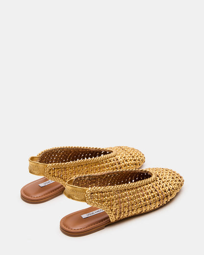Steve Madden RUMI Gold Leather Woven Slingback Round-Toe Women's Flat