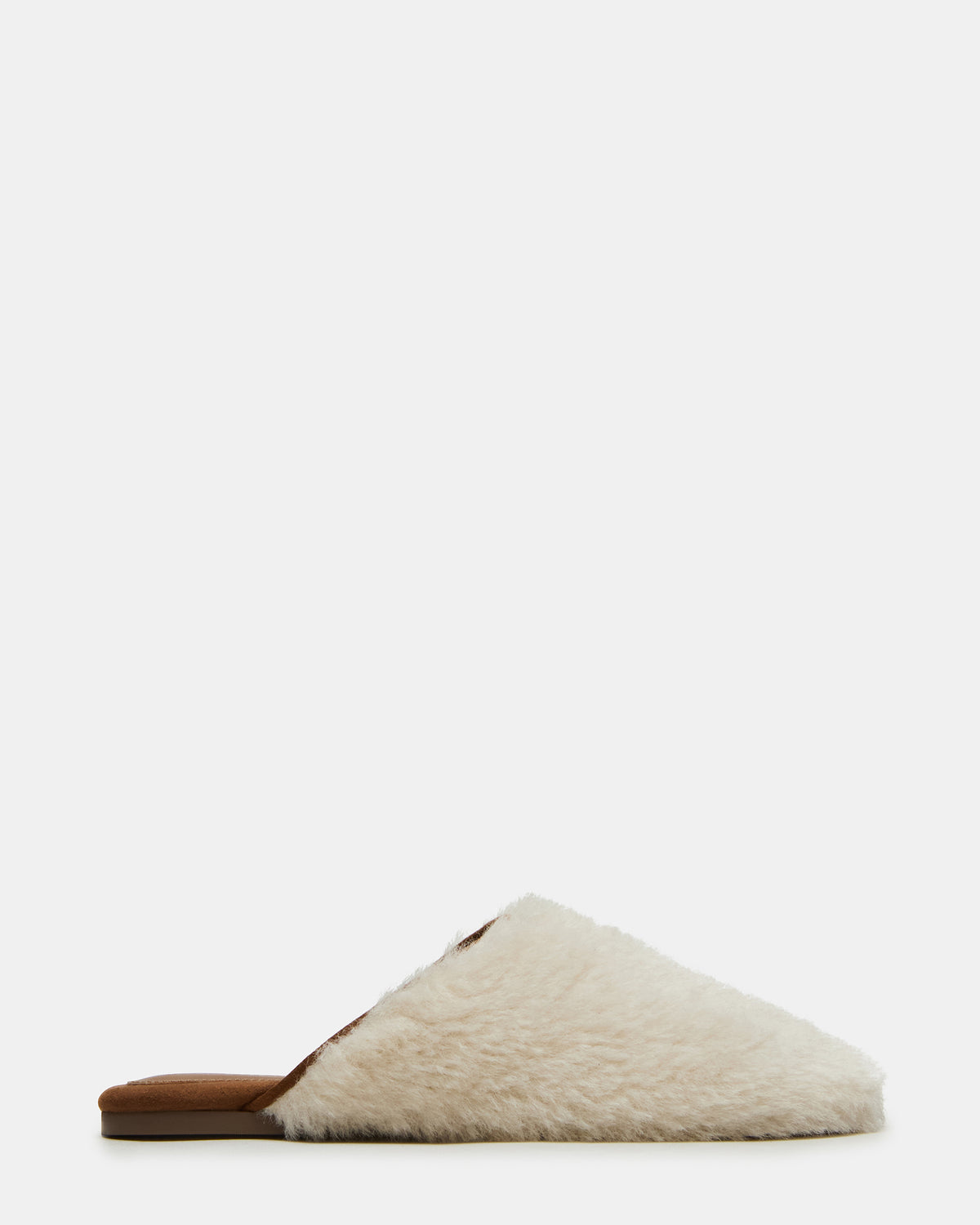Steve Madden PEARSON Faux Fur Cream Rounded-Toe Slip-On Women's Flat