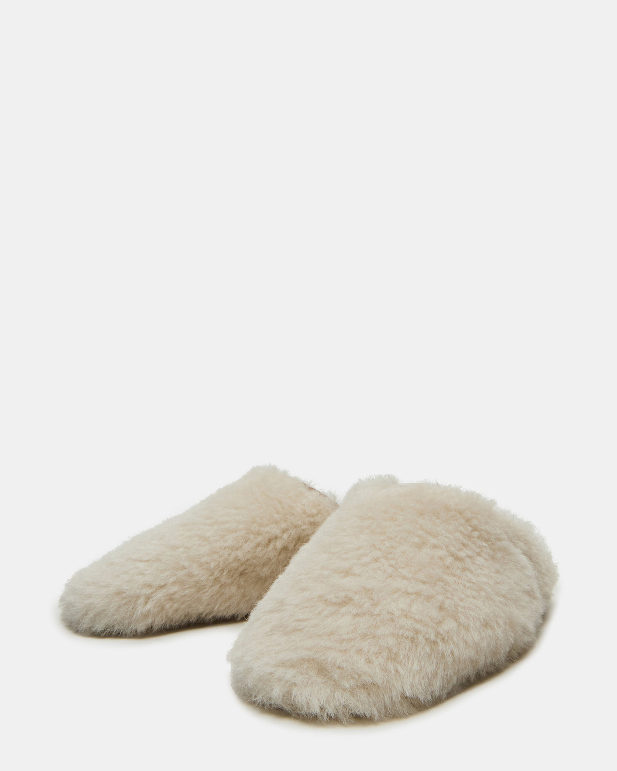 Steve Madden PEARSON Faux Fur Cream Rounded-Toe Slip-On Women's Flat
