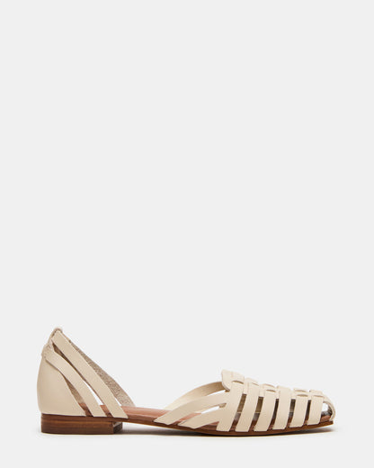 Steve Madden MEDLIN White Leather Square-Toe Fisherman Women's Flat