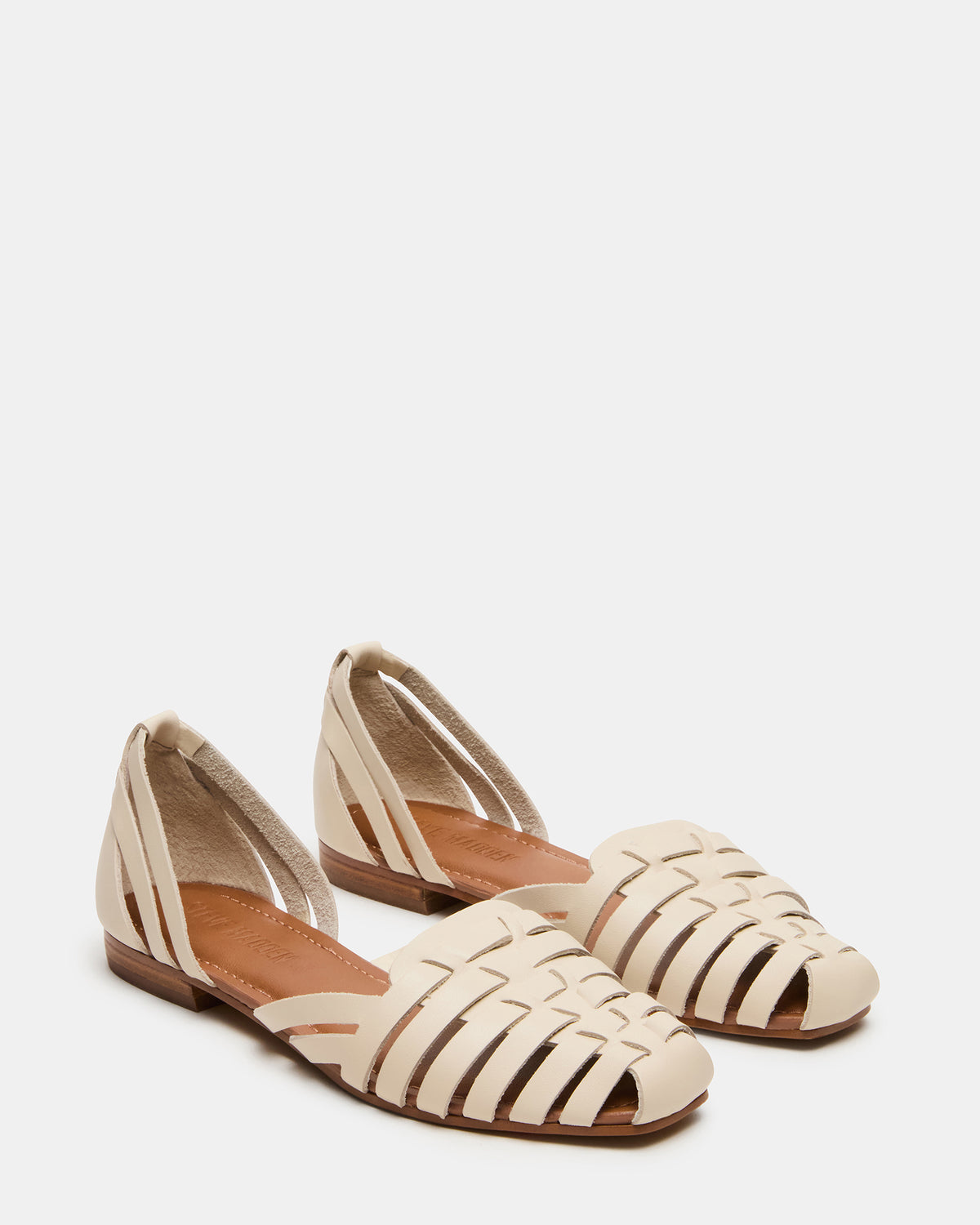 Steve Madden MEDLIN White Leather Square-Toe Fisherman Women's Flat