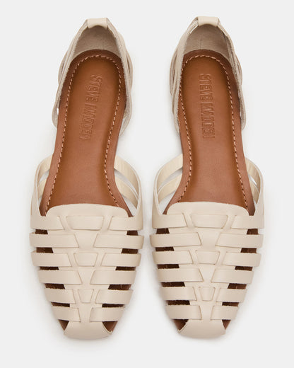 Steve Madden MEDLIN White Leather Square-Toe Fisherman Women's Flat