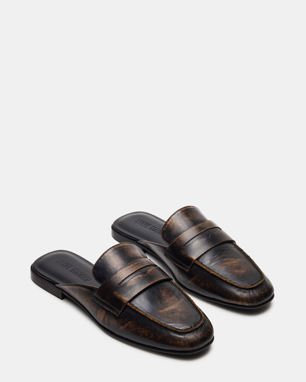 Steve Madden CALEB Brown Distressed Women's Slip-On Mule Flat
