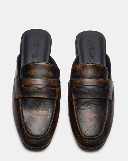 Steve Madden CALEB Brown Distressed Women's Slip-On Mule Flat
