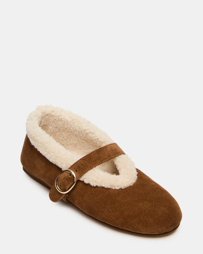 Steve Madden LODGE Chestnut Suede Mary Jane Round-Toe Women's Flat