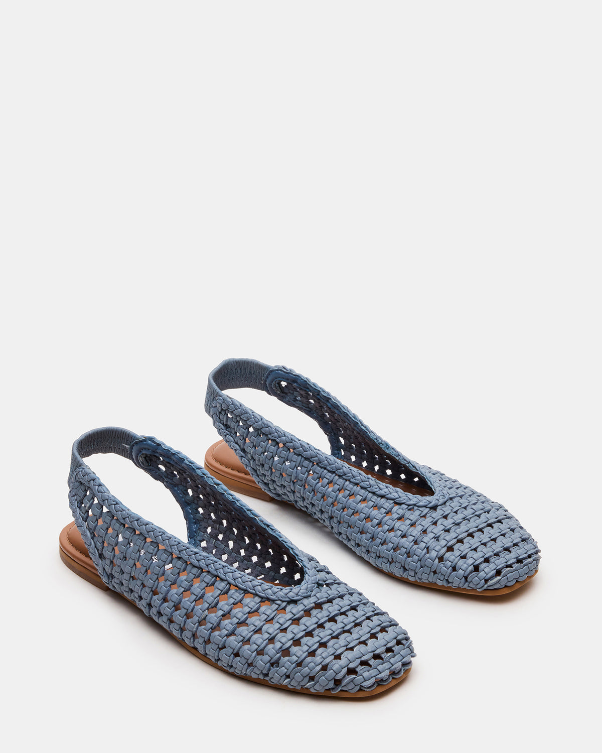 Steve Madden RUMI Blue Leather Woven Slingback Round-Toe Women's Flat