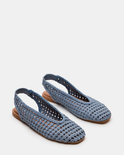 Steve Madden RUMI Blue Leather Woven Slingback Round-Toe Women's Flat