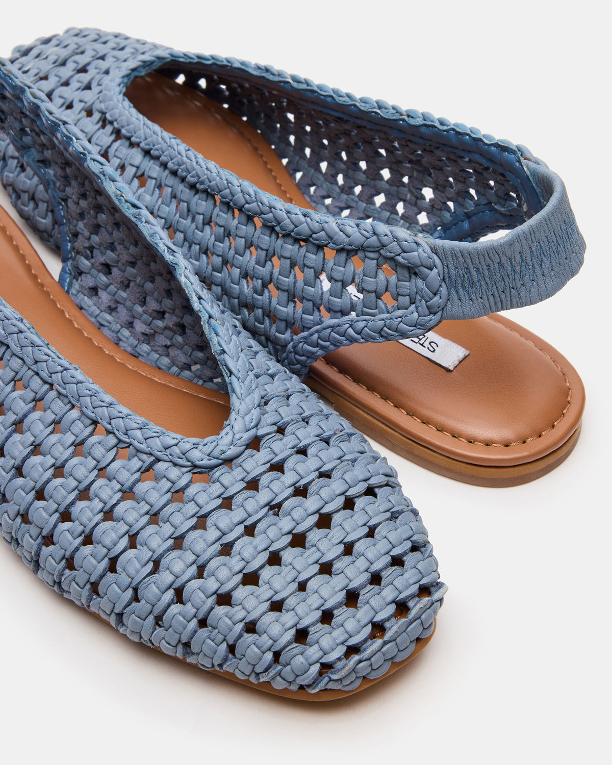 Steve Madden RUMI Blue Leather Woven Slingback Round-Toe Women's Flat