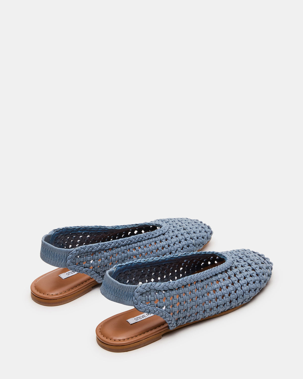 Steve Madden RUMI Blue Leather Woven Slingback Round-Toe Women's Flat
