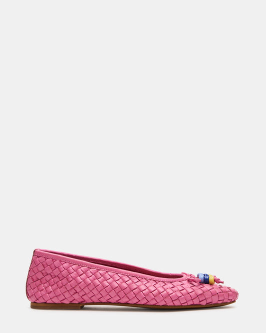 Steve Madden DIVY Pink Leather Woven Bow Ballet Round-Toe Women's Flat