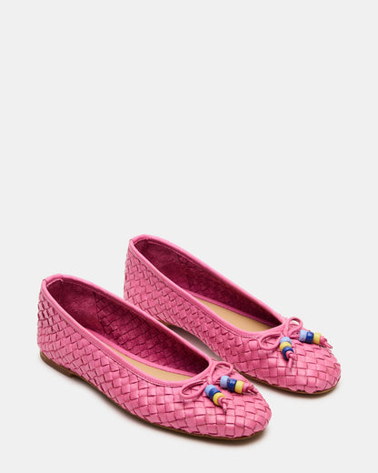 Steve Madden DIVY Pink Leather Woven Bow Ballet Round-Toe Women's Flat
