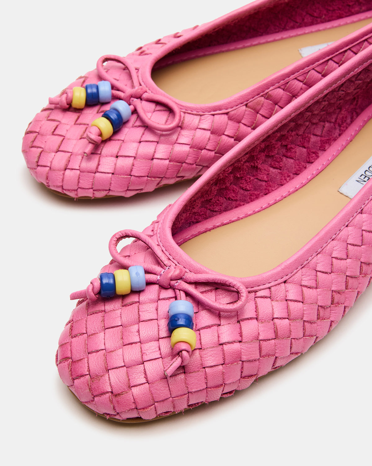 Steve Madden DIVY Pink Leather Woven Bow Ballet Round-Toe Women's Flat