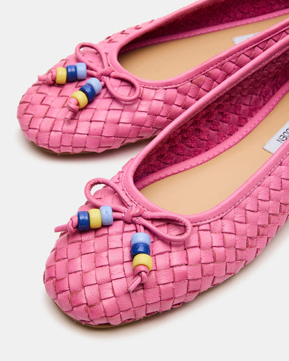 Steve Madden DIVY Pink Leather Woven Bow Ballet Round-Toe Women's Flat