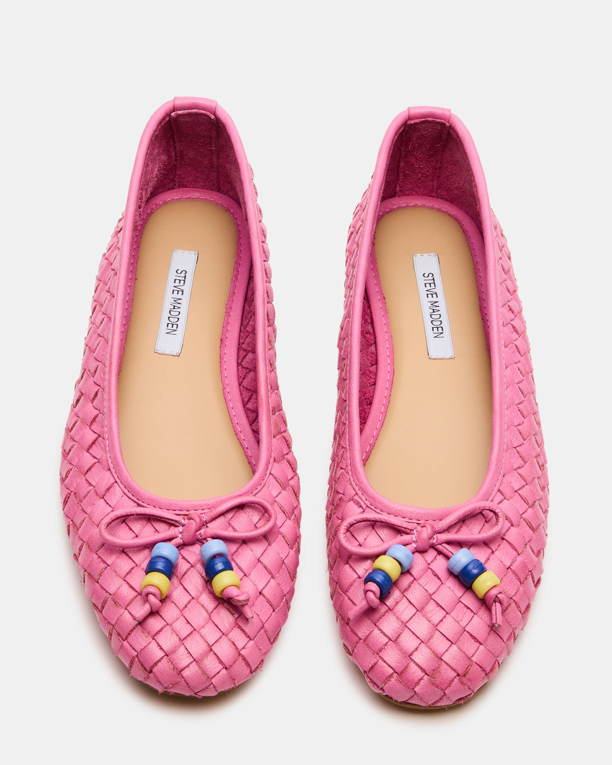 Steve Madden DIVY Pink Leather Woven Bow Ballet Round-Toe Women's Flat