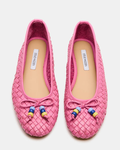 Steve Madden DIVY Pink Leather Woven Bow Ballet Round-Toe Women's Flat