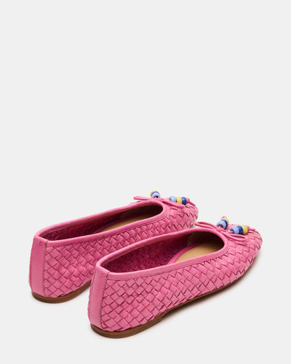 Steve Madden DIVY Pink Leather Woven Bow Ballet Round-Toe Women's Flat