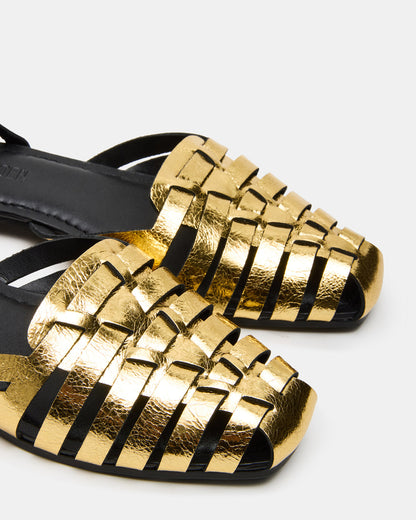 Steve Madden MEDLIN Gold Leather Square-Toe Fisherman Women's Flat