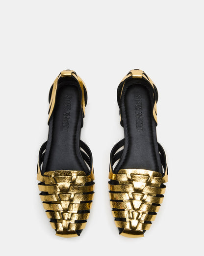 Steve Madden MEDLIN Gold Leather Square-Toe Fisherman Women's Flat