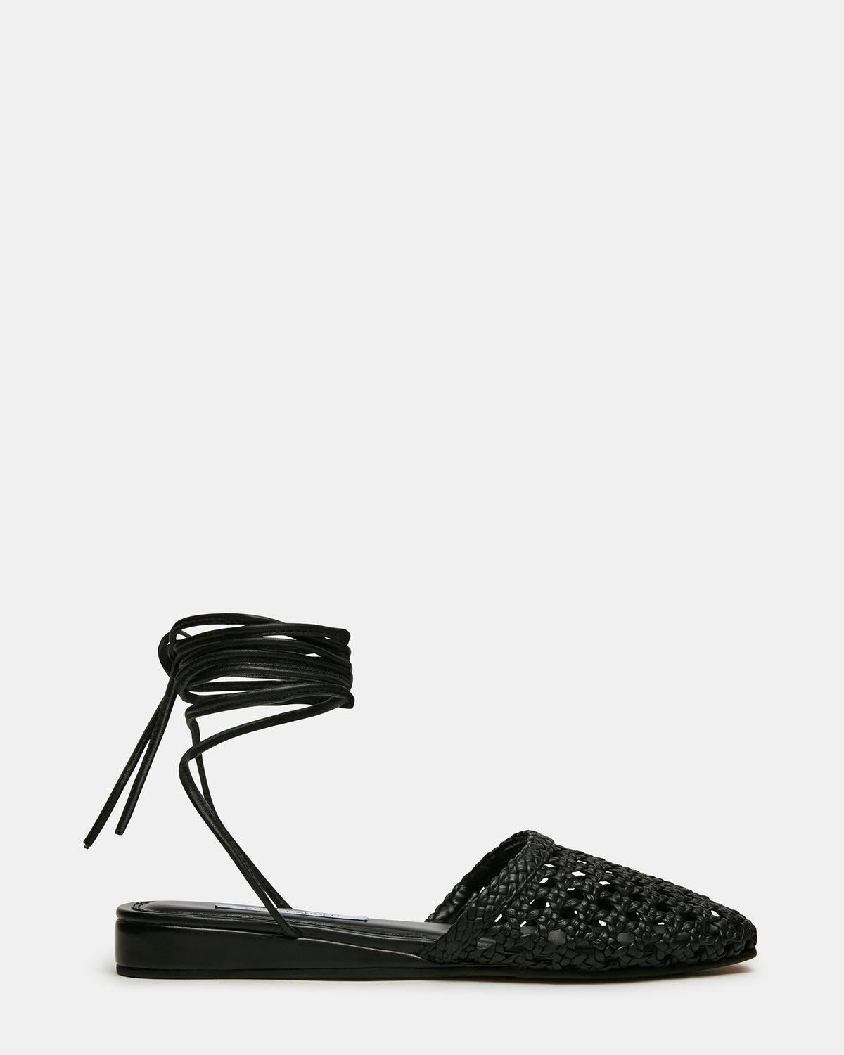 Steve Madden FLUTTER Black Leather Woven Mule Leg-Ties Strappy Women's Flat