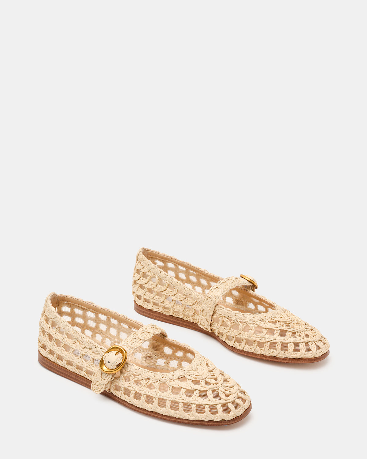 Steve Madden MELODY Natural Raffia Mary Jane Woven Buckle Round-Toe Women's Flat