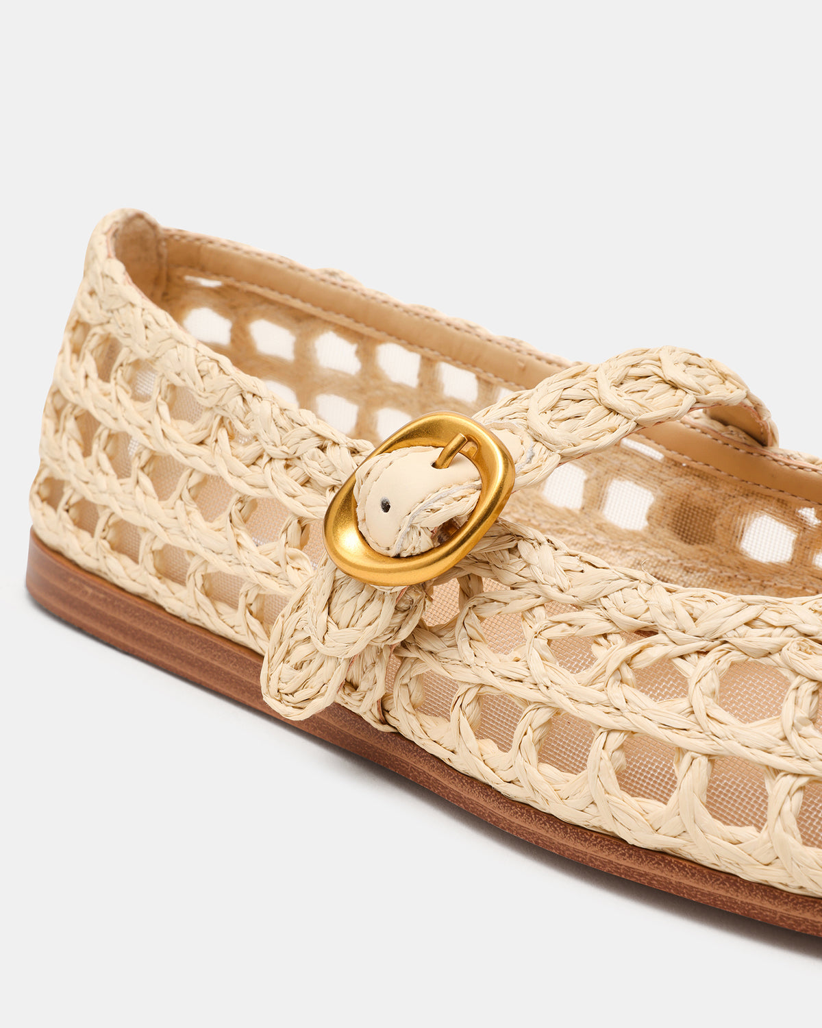 Steve Madden MELODY Natural Raffia Mary Jane Woven Buckle Round-Toe Women's Flat