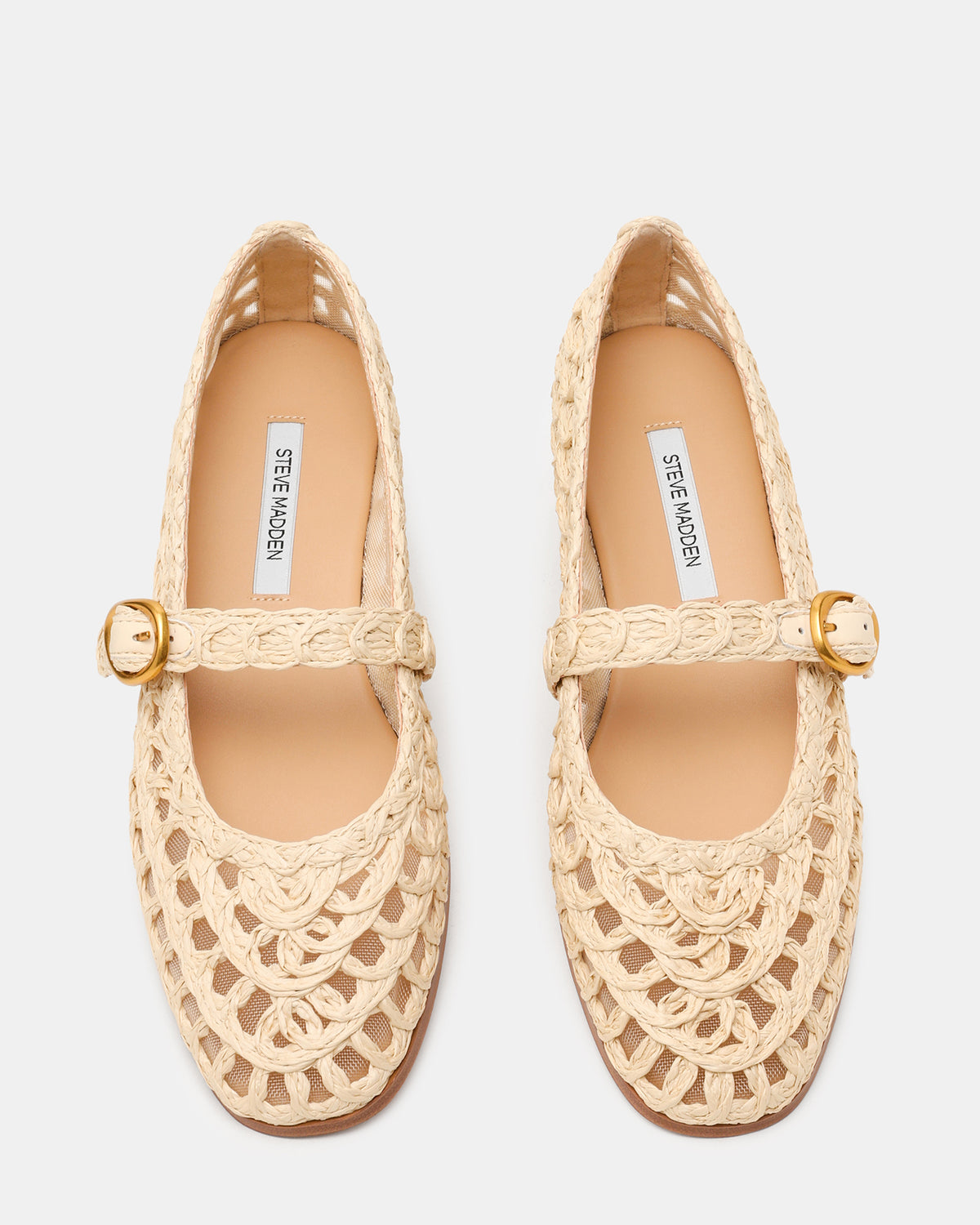 Steve Madden MELODY Natural Raffia Mary Jane Woven Buckle Round-Toe Women's Flat
