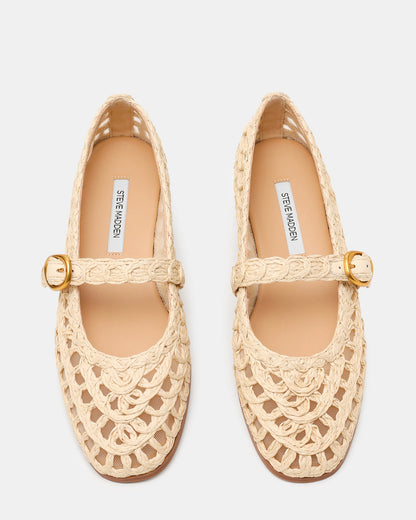 Steve Madden MELODY Natural Raffia Mary Jane Woven Buckle Round-Toe Women's Flat