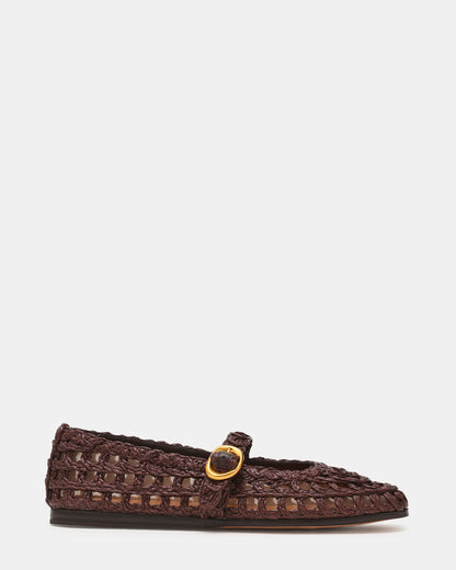 Steve Madden MELODY Brown Raffia Mary Jane Woven Buckle Round-Toe Women's Flat