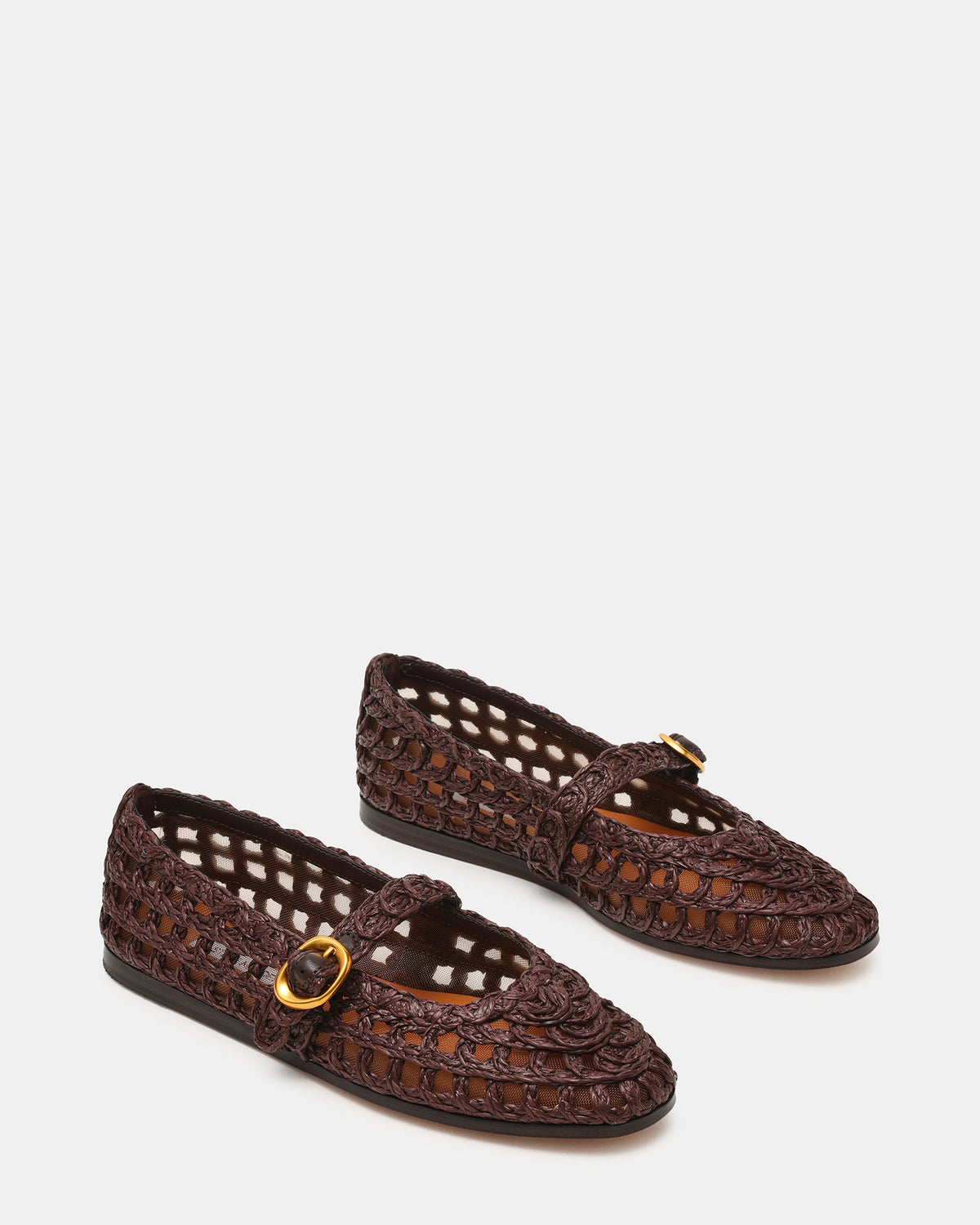 Steve Madden MELODY Brown Raffia Mary Jane Woven Buckle Round-Toe Women's Flat