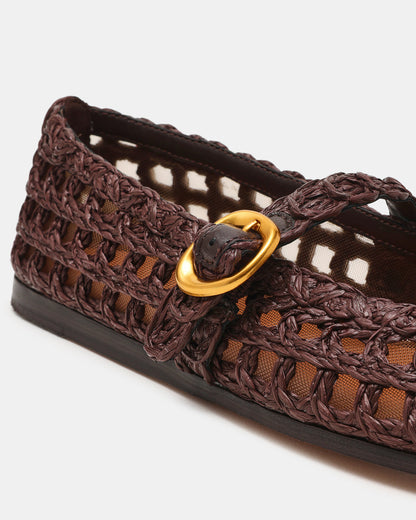 Steve Madden MELODY Brown Raffia Mary Jane Woven Buckle Round-Toe Women's Flat