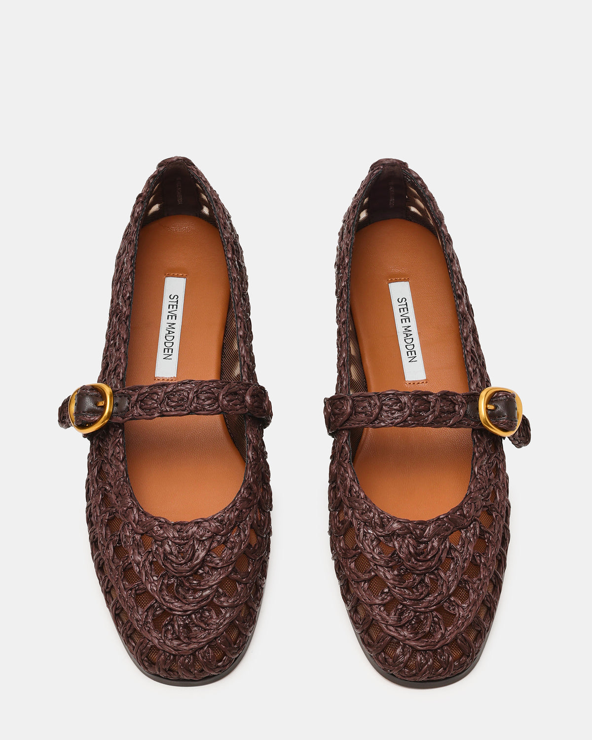 Steve Madden MELODY Brown Raffia Mary Jane Woven Buckle Round-Toe Women's Flat