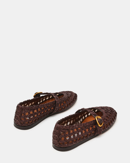 Steve Madden MELODY Brown Raffia Mary Jane Woven Buckle Round-Toe Women's Flat
