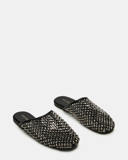 Steve Madden PEARSON Black Rhinestones Rounded-Toe Slip-On Women's Flat