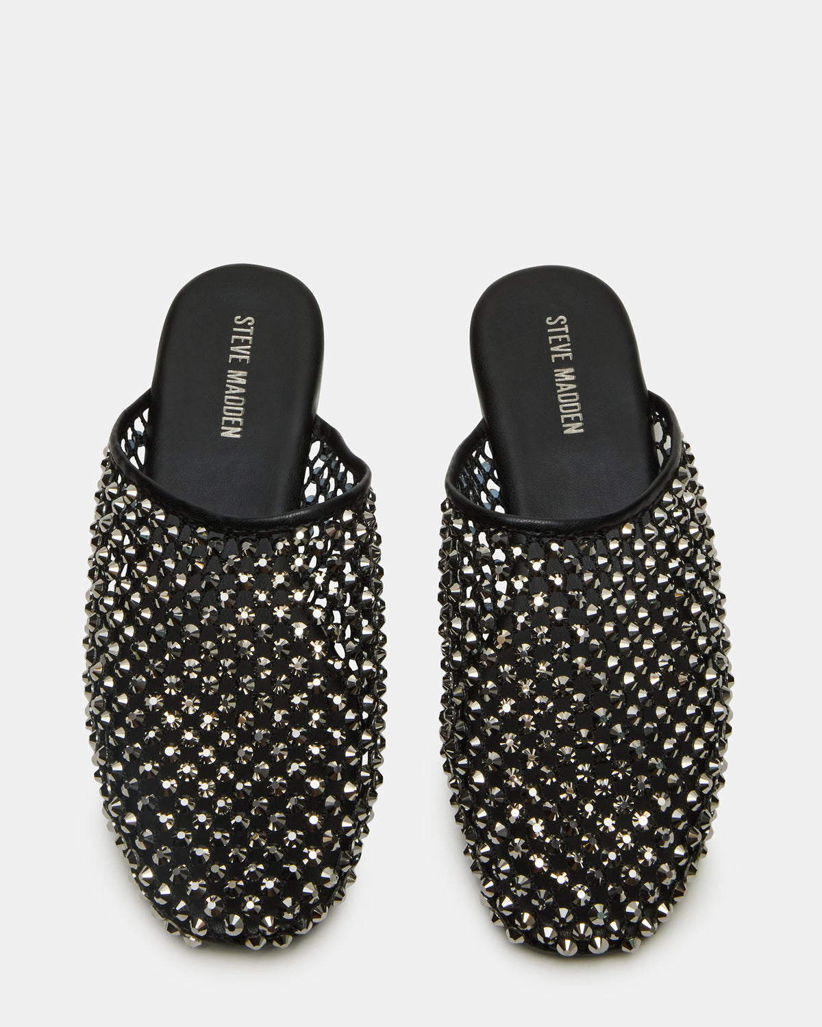 Steve Madden PEARSON Black Rhinestones Rounded-Toe Slip-On Women's Flat