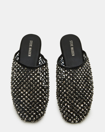 Steve Madden PEARSON Black Rhinestones Rounded-Toe Slip-On Women's Flat
