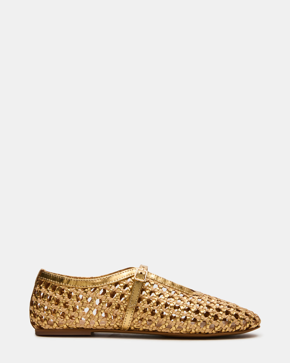 Steve Madden BELLISSIMA Gold Multi Mary Jane Woven Buckle Women's Flats