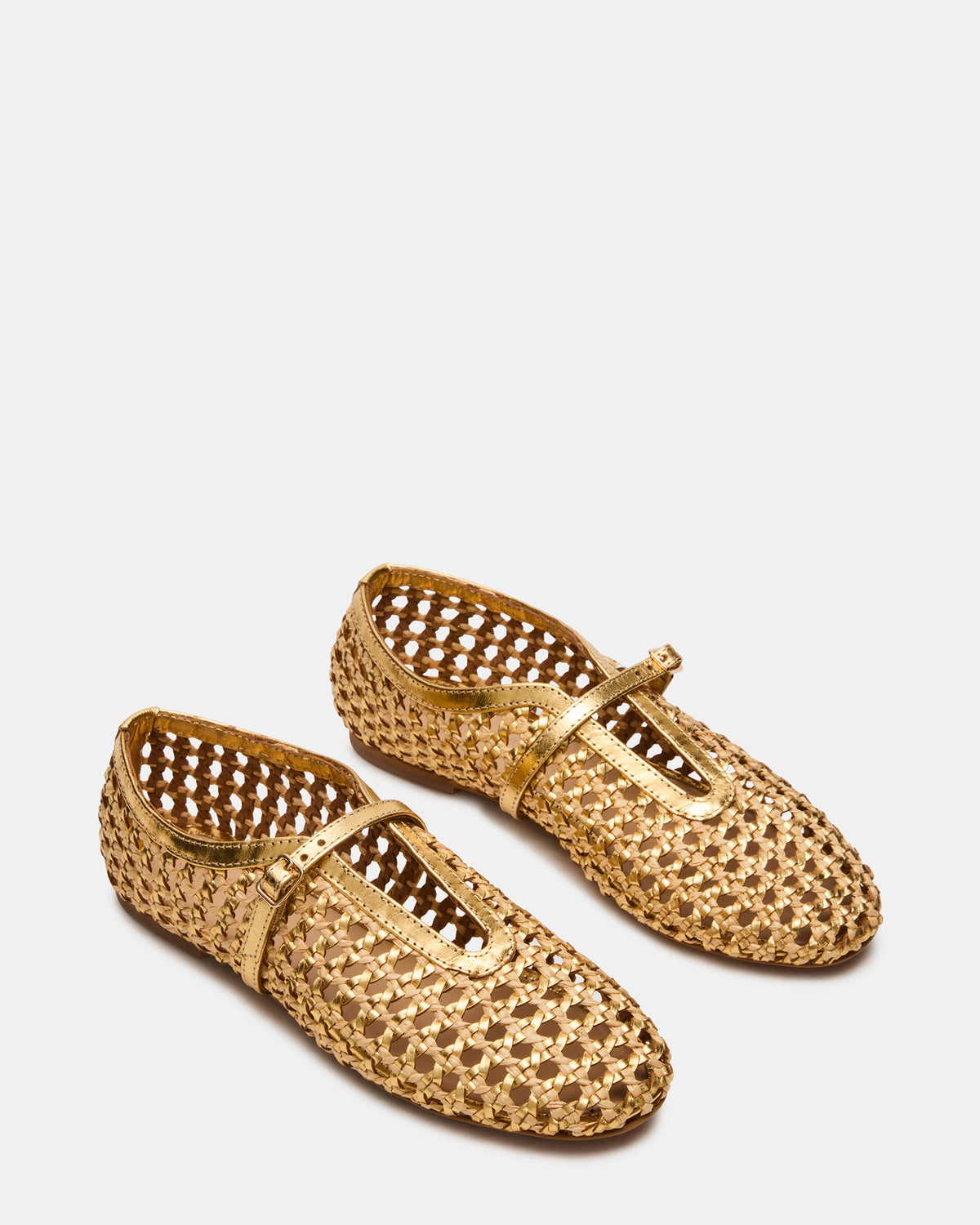 Steve Madden BELLISSIMA Gold Multi Mary Jane Woven Buckle Women's Flats