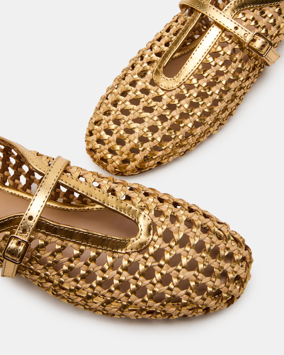 Steve Madden BELLISSIMA Gold Multi Mary Jane Woven Buckle Women's Flats