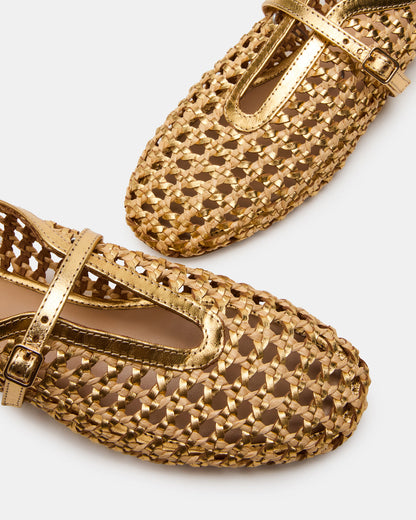 Steve Madden BELLISSIMA Gold Multi Mary Jane Woven Buckle Women's Flats