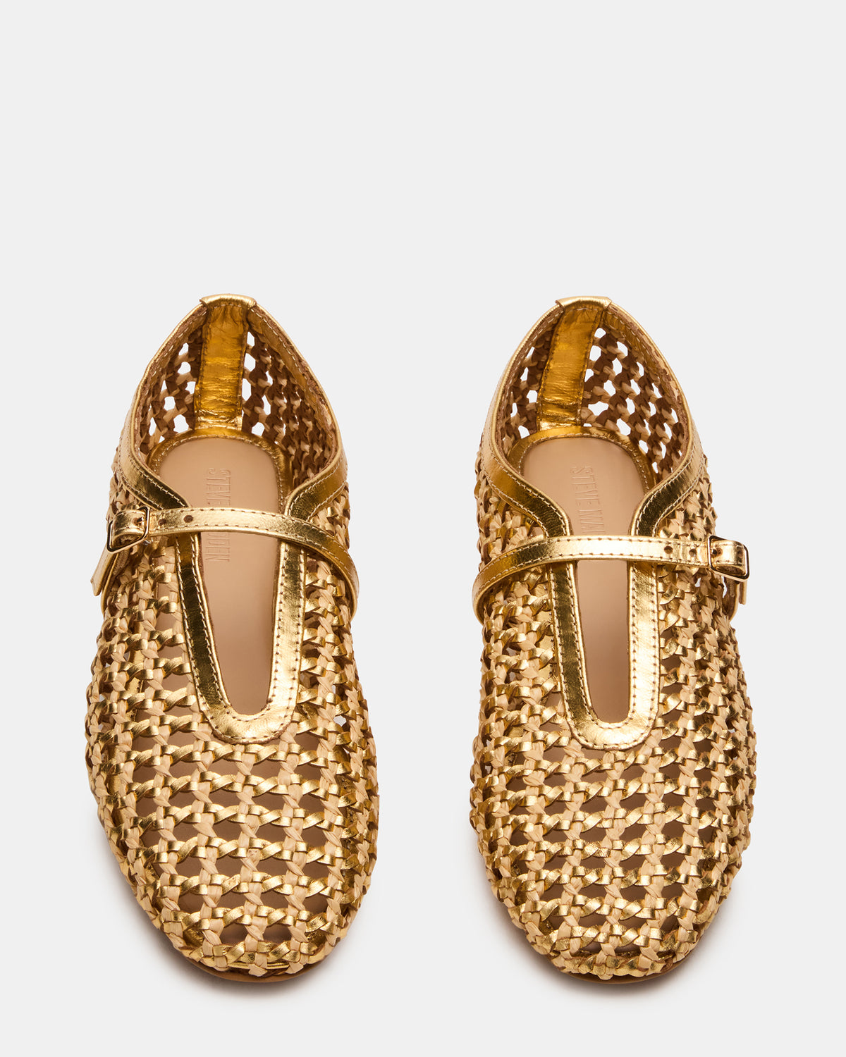 Steve Madden BELLISSIMA Gold Multi Mary Jane Woven Buckle Women's Flats