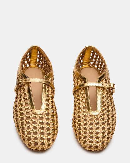 Steve Madden BELLISSIMA Gold Multi Mary Jane Woven Buckle Women's Flats