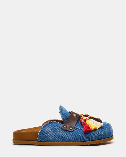 Steve Madden BERNIE Denim Mule Slip-On Footbed Round-Toe Women's Flat