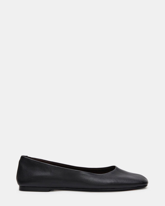 Steve Madden NURTURE Black Leather Square-Toe Ballet Women's Flat
