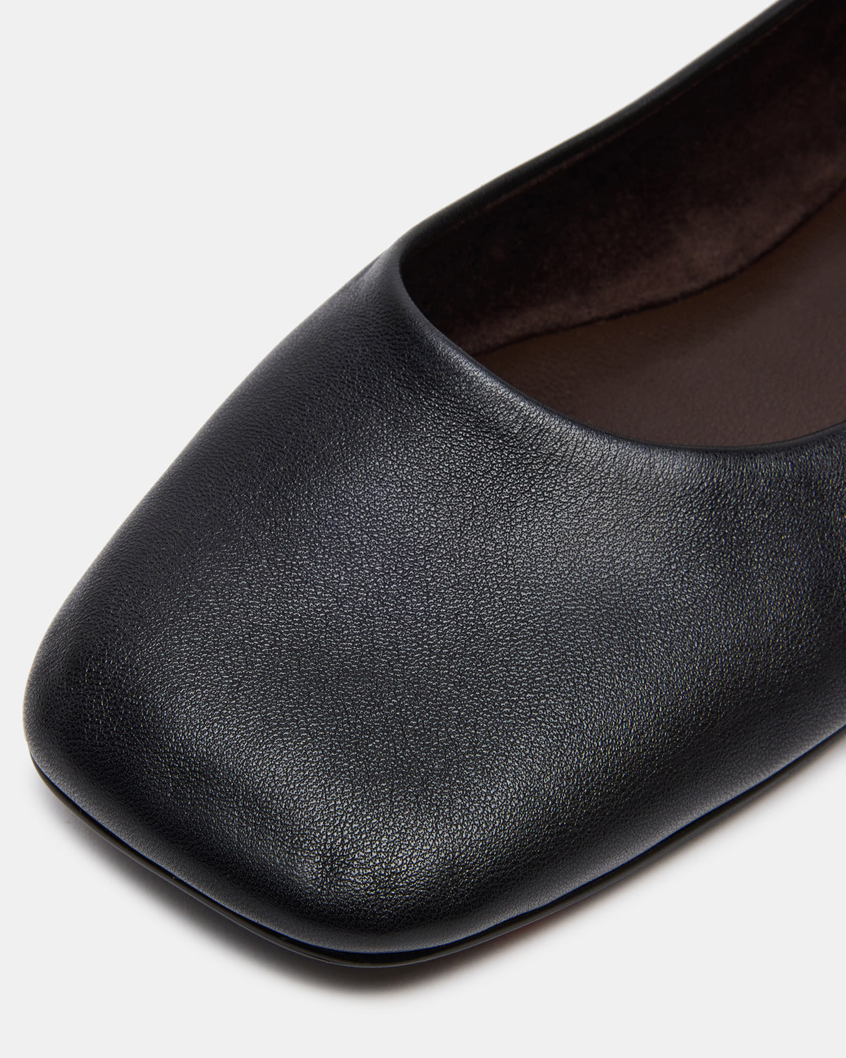 Steve Madden NURTURE Black Leather Square-Toe Ballet Women's Flat