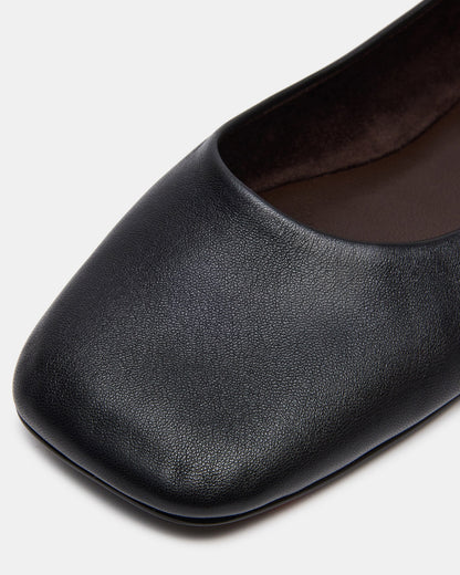 Steve Madden NURTURE Black Leather Square-Toe Ballet Women's Flat