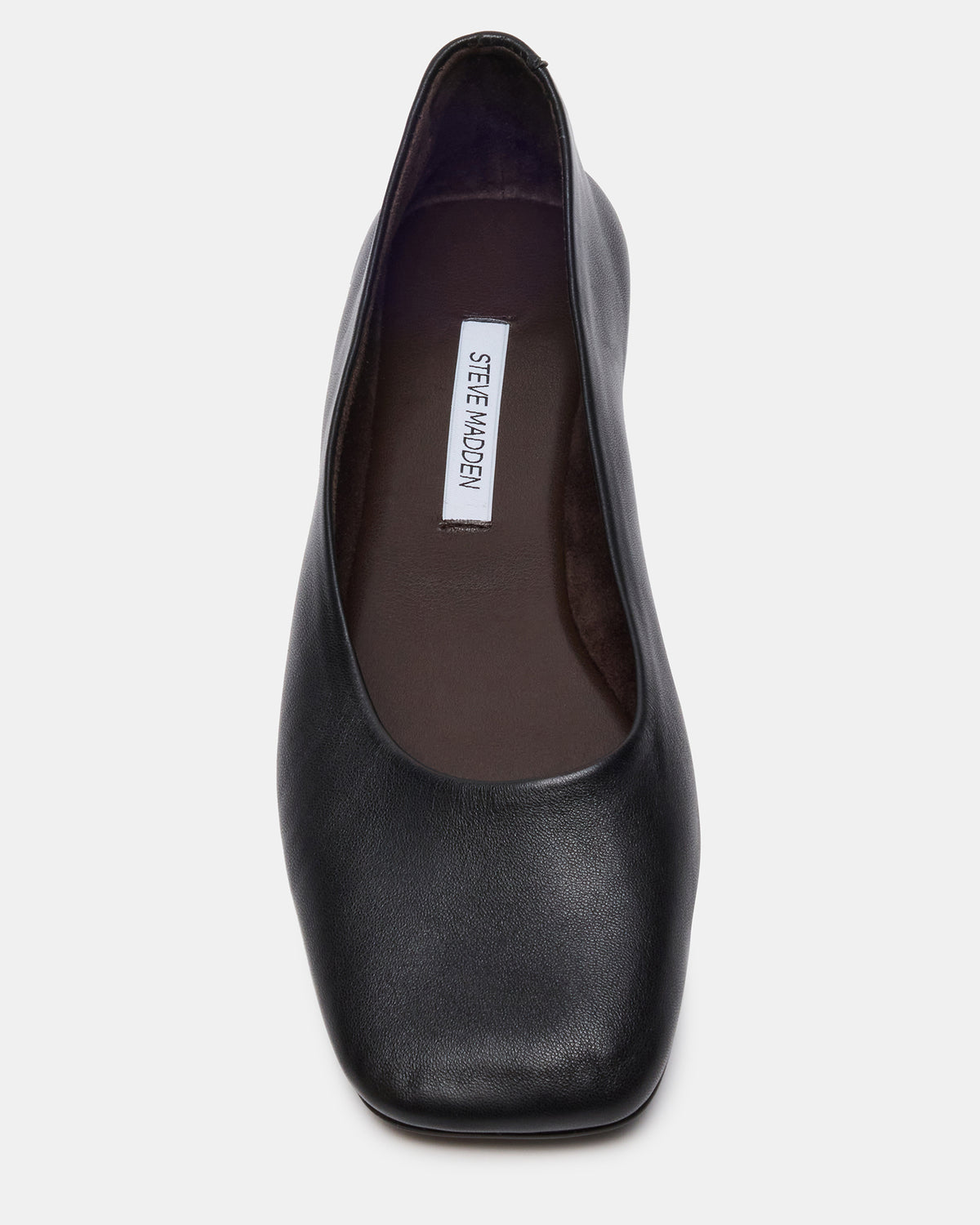 Steve Madden NURTURE Black Leather Square-Toe Ballet Women's Flat